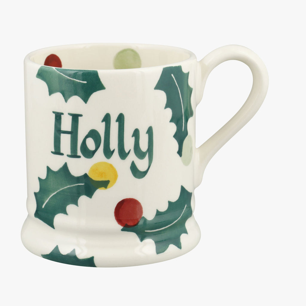 Personalised Polka Holly 1/2 Pint Mug