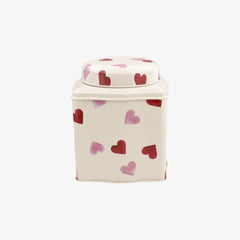 Pink Hearts Dome Lid Curved Tin Caddy