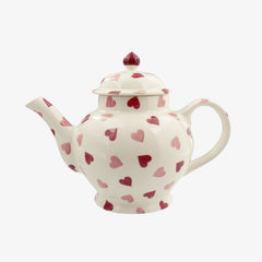 Emma Bridgewater Pink Hearts 4 Mug Teapot - Elegant and aesthetically pleasing to the eyes, this teapot is made from English earthenware featuring a red and pink heart shape prints around the teapot.