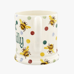 Personalised Bumblebee & Small Polka Dot 1/2 Pint Mug