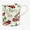Emma Bridgewater Personalised Hawthorn Berries 1 Pint Mug. Large handmade ceramic mug with customised wording, with handpainted design of red hawthorn berries with green leaves and brown branches.